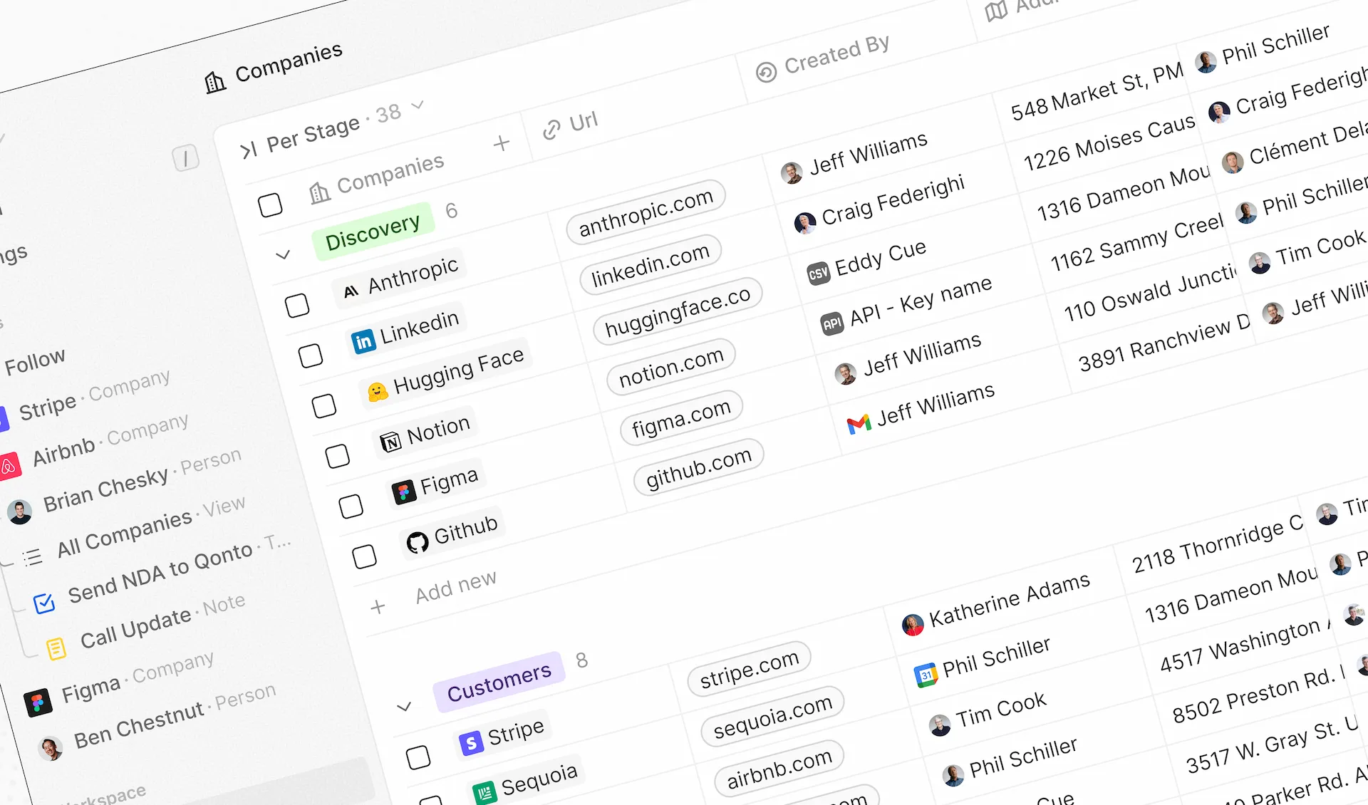 Interface CRM - Gestion des contacts et pipeline de ventes